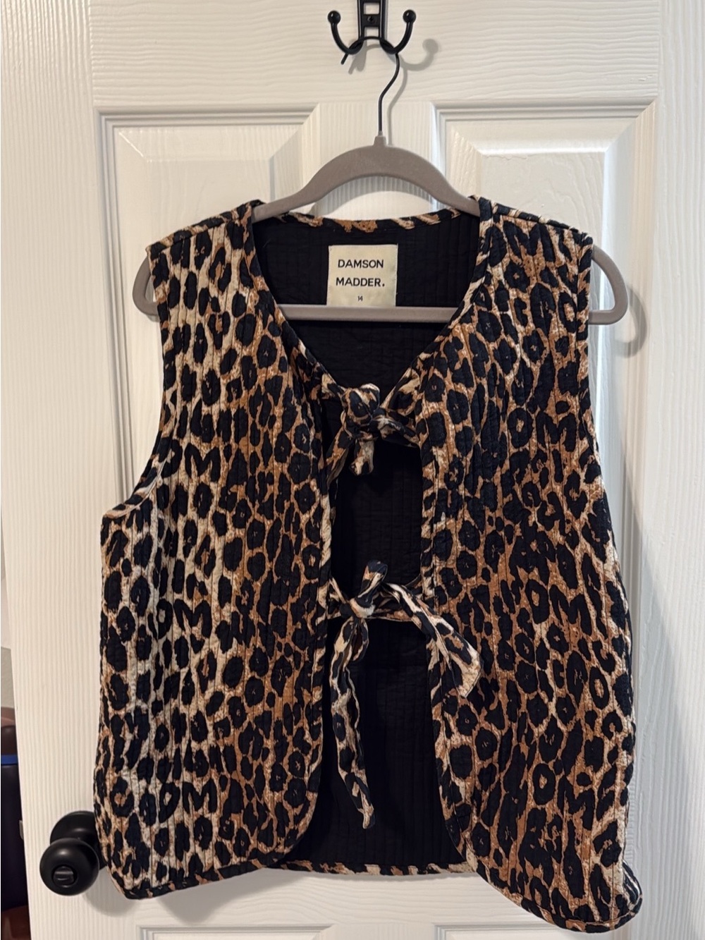 Damson Madder Leopard Tie-Front Sleeveless Vest - Black & Tan